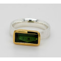 Turmalin-Ring - grüner Turmalin in Silber mitvergoldeter Fassung - Ringgröße 58-Silberringe