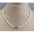 Perlenkette mit Aqua - weiße Süßwasser-Perlen mit Aquamarin Kristall 46,5 cm lang-Perlenketten
