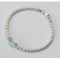 Perlen Armband mit Aqua - weiße Süßwasser-perlen mit Aquamarin 18,5 cm-Perlen-Armbänder