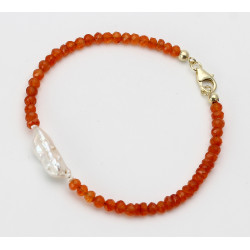 Karneol Edelstein Armband - orange facettierte Karneol Rondelle mit Perle 20 cm