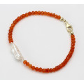 Karneol Edelstein Armband - orange facettierte Karneol Rondelle mit Perle 20 cm-Edelstein-Armbänder