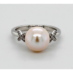 Silber-Ring mit weißer Süßwasser-Perle Ringgröße 57