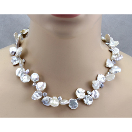 Keshi-Perlenkette - große weiße Keshi-Süßwasserperlen in 47 cm Länge-Perlenketten