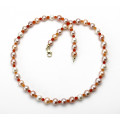 Perlenkette - runde Süßwasser Zuchtperlen multicolour natur mit Karneol 45,5 cm lang-Perlenketten