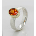 Mandaringranat-Ring in Silber und 585er Gelbgold Größe 56-Silberringe