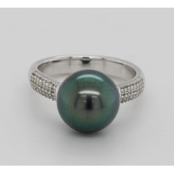 Silberring mit anthrazit-grauer Tahiti-Perle 11,5 mm rund Ringgröße 56