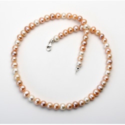 Perlenkette - Süßwasser-Perlen nahezu rund in Lachs Weiß und Apricot 47 cm lang