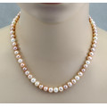 Perlenkette - Süßwasser-Perlen nahezu rund in Lachs Weiß und Apricot 47 cm lang-Perlenketten