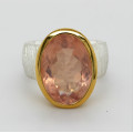 Rosenquarz Ring - Rosa Quarz oval facettiert in Silber mit vergoldeter Fassung Ring-Gr. 53-Silberringe