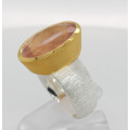 Rosenquarz Ring - Rosa Quarz oval facettiert in Silber mit vergoldeter Fassung Ring-Gr. 53-Silberringe
