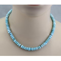 Larimar-Kette - himmelblaue Larimar-Rondelle mit kleinen Perlen 45,5 cm lang-Edelsteinketten