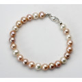 Perlen-Armband in naturfarben mit Silber-Schließe 19,5 cm lang-Perlen-Armbänder