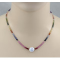Saphir Kette facettiert multicolour mit großer Perle 46 cm lang-Edelsteinketten