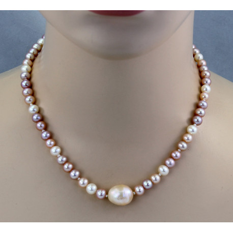 Perlenkette multicolour Süßwasser-Perlen in dezenten Naturtönen 46 cm lang-Perlenketten