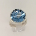 Topas Ring Blau-Topas Bufftop 16 mm rund Silberring Ringgröße 60-Silberringe