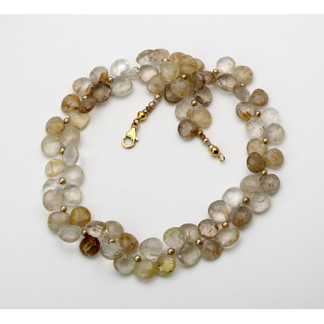 Rutilquarz Collier facettierte Rutilquarz Tropfen mit kleinen Süßwasser-Perlen 45 cm lang-Edelsteinketten