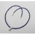 Tansanit-Kette fein facettiert mit weißer Ming-Perle 45 cm-Edelsteinketten