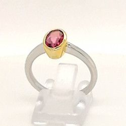 Silber-Ring mit rosaroten Turmalin (Rubellit) in vergoldeter Fassung Ringgröße 58