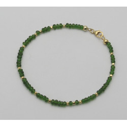 Chromdiopsid Armband grün facettiert mit vergoldeten Elementen 20,5 cm lang