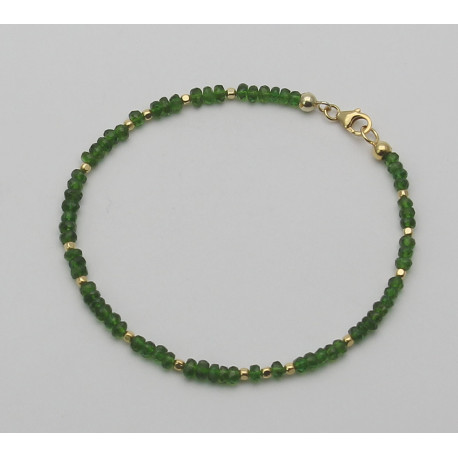 Chromdiopsid Armband grün facettiert mit vergoldeten Elementen 20,5 cm lang-Edelstein-Armbänder