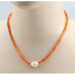 Karneol Kette orange fein facettierte Karneol Rondelle mit Perle 46 cm lang