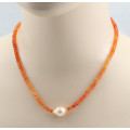 Karneol Kette orange fein facettierte Karneol Rondelle mit Perle 46 cm lang-Edelsteinketten