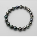 Tahiti-Armband silbergraue Tahiti Perlen Barockform mit Magnet-Schließe 21 cm lang-Perlen-Armbänder