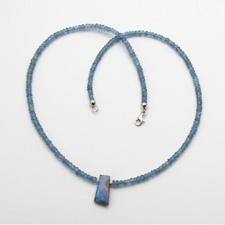 Aquamarinkette hellblau facettiert mit Boulder-Opal 47 cm lang-Edelsteinketten