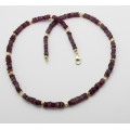 Granat Kette flache Rhodolith Granat Plättchen mit Perlen Halskettee 46 cm lang-Edelsteinketten