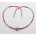 Rubellit Kette rosa Turmalinkette im Farbverlauf mit Perle 48 cm lang-Edelsteinketten