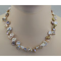 Perlenkette Keshi-Perlen Natur mit Zirkonen 46 cm lang-Perlenketten