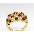 Saphir-Ring vergoldeter Silberring mit zehn blauen Saphiren Ringgröße 56-Silberringe