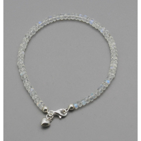 Mondstein-Armband facettierte Regenbogen-Mondsteine mit Silber-Herz-Edelstein-Armbänder