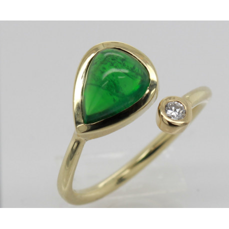 Goldring mit grünem Tsavorit Granat und Brillant Ringgröße 57-Gold-Ringe