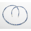 Saphirkette mittelblaue Saphir Rondelle facettiert mit Perle 53 cm lang-Edelsteinketten