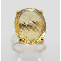 Citrin Ring - großer facettierter Lemon-Quarz Checkertop Ringgröße 59-Silberringe