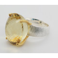 Citrin Ring - großer facettierter Lemon-Quarz Checkertop Ringgröße 59-Silberringe