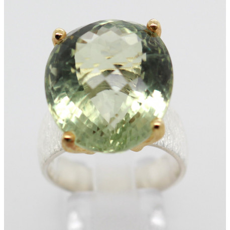 Prasiolith Ring Silberring mattiert mit Grünem Amethyst in Ringgröße 59-Silberringe