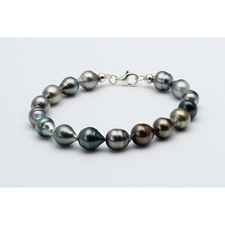 Tahiti-Perlenarmband Tahitperlen multicolour barock mit Silberschließe-Perlen-Armbänder