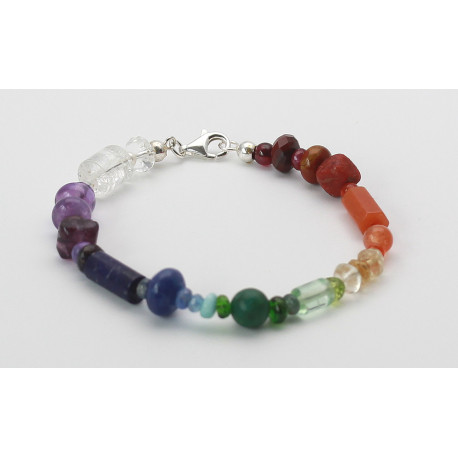 Chakra- Edelstein-Armband von Amethyst bis Tansanit 20,5 cm lang-Edelstein-Armbänder