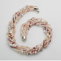 Perlencollier Süßwasserperlen in Naturtönen 7-reihig mit Rhodolithgranat 48 cm lang-Perlenketten