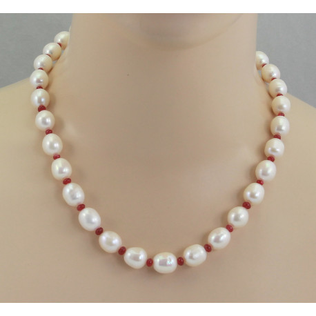 Süßwasser-Perlenkette mit roten Spinellen 50 cm lang-Perlenketten