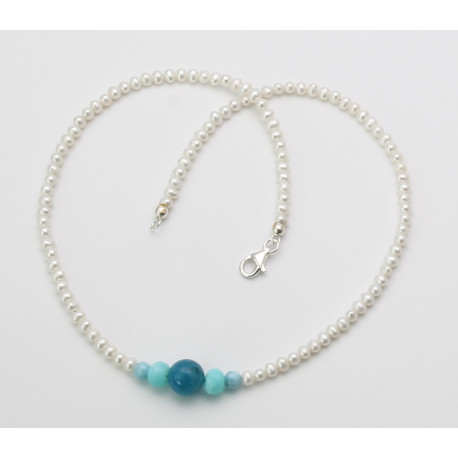 Perlenkette mit Apatit Larimar und Anden-Opal 44 cm lang-Perlenketten