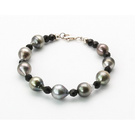 Tahiti Perlenarmband Barock mit schwarzem Spinell 19,5 cm-Perlen-Armbänder