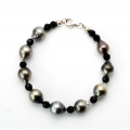Tahiti Perlenarmband Barock mit schwarzem Spinell 19,5 cm-Perlen-Armbänder