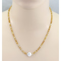 Gelbe Saphir Kette facettiert mit Perle 50 cm lang-Edelsteinketten