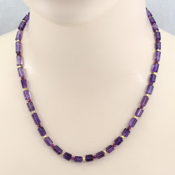 Amethyst-Edelsteinkette violette Amethyst Kristalle mit Rubin 50 cm lang