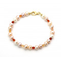 Perlenarmband Süßwasser-Perlen in Naturfarben mit kleinen Karneolen 21 cm lang-Perlen-Armbänder