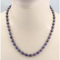 Perlenkette - dunkle Süßwasser-Perlen "peacock colour" mit Rubellit 51 cm lang-Perlenketten