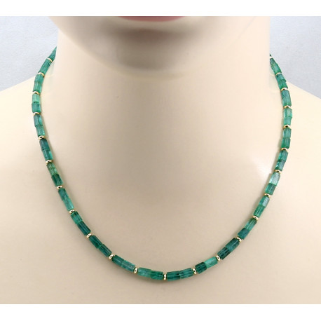Smaragd Collier grüne Smaragd Kristalle mit 585er Gold 45,5 cm lang-Edelsteinketten